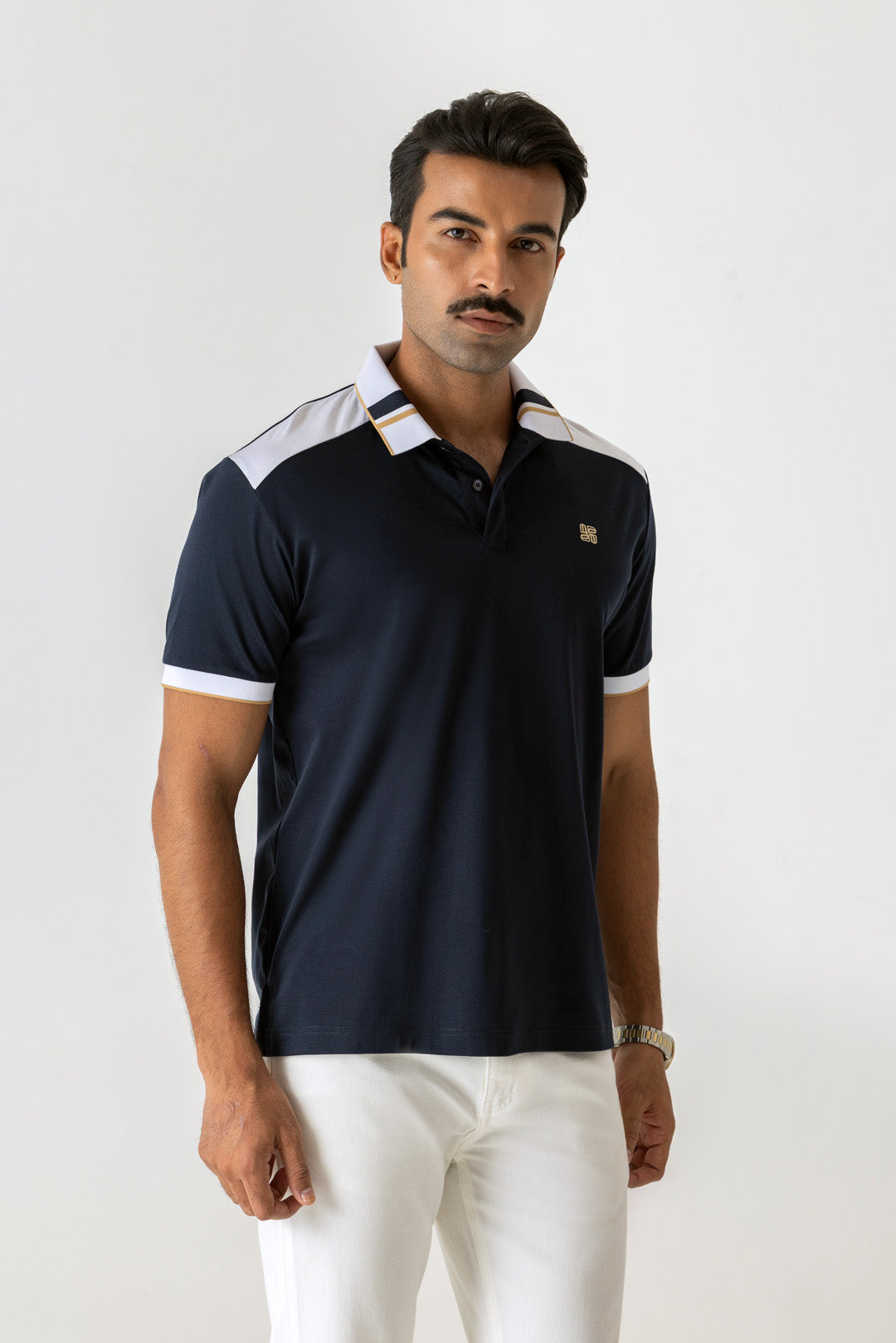 Colour Block Navy Colour Polo T-Shirt