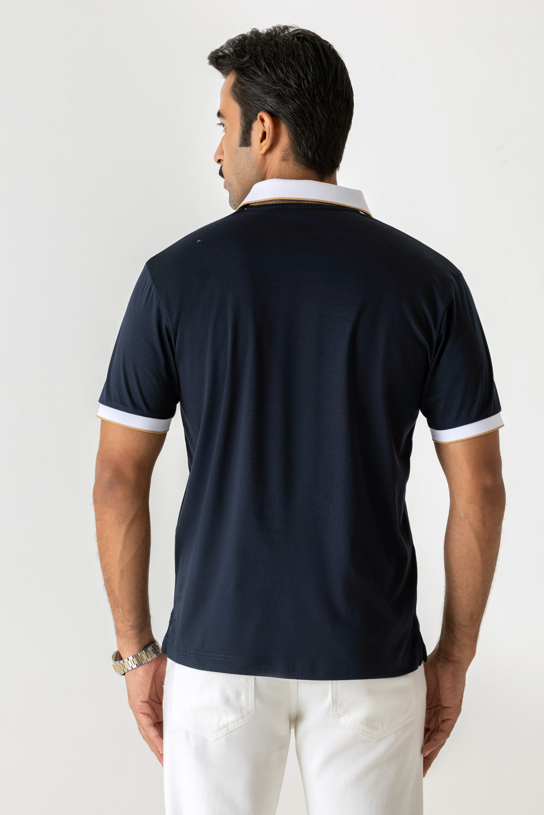 Colour Block Navy Colour Polo T-Shirt