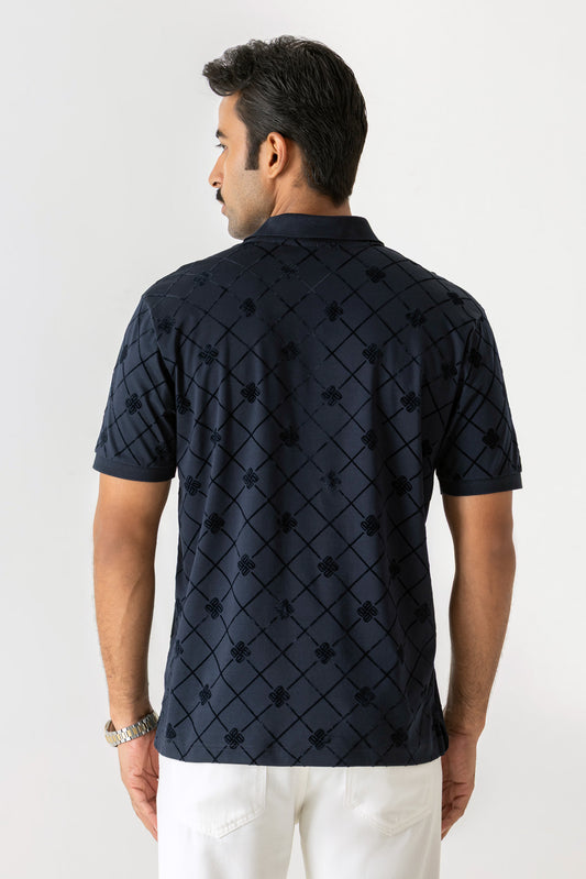 Flock Check Print Navy Colour Polo T-Shirt