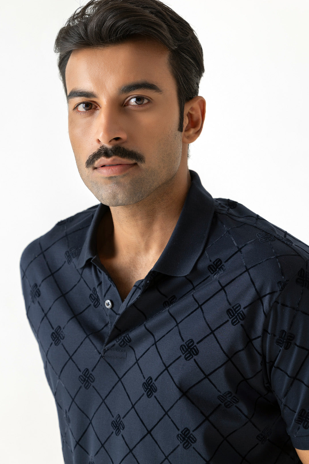 Flock Check Print Navy Colour Polo T-Shirt