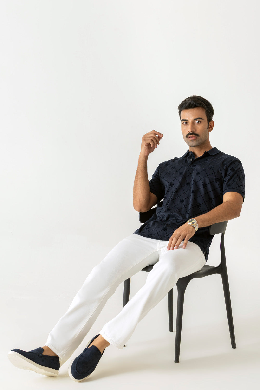 Flock Check Print Navy Colour Polo T-Shirt