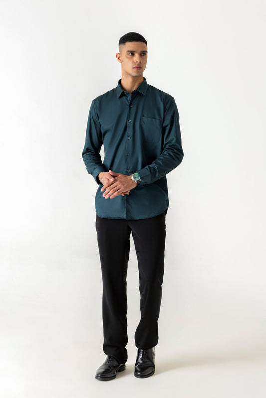 Bottle Green Colour Regular Collar Satin Finish Full Sleeve Shirt