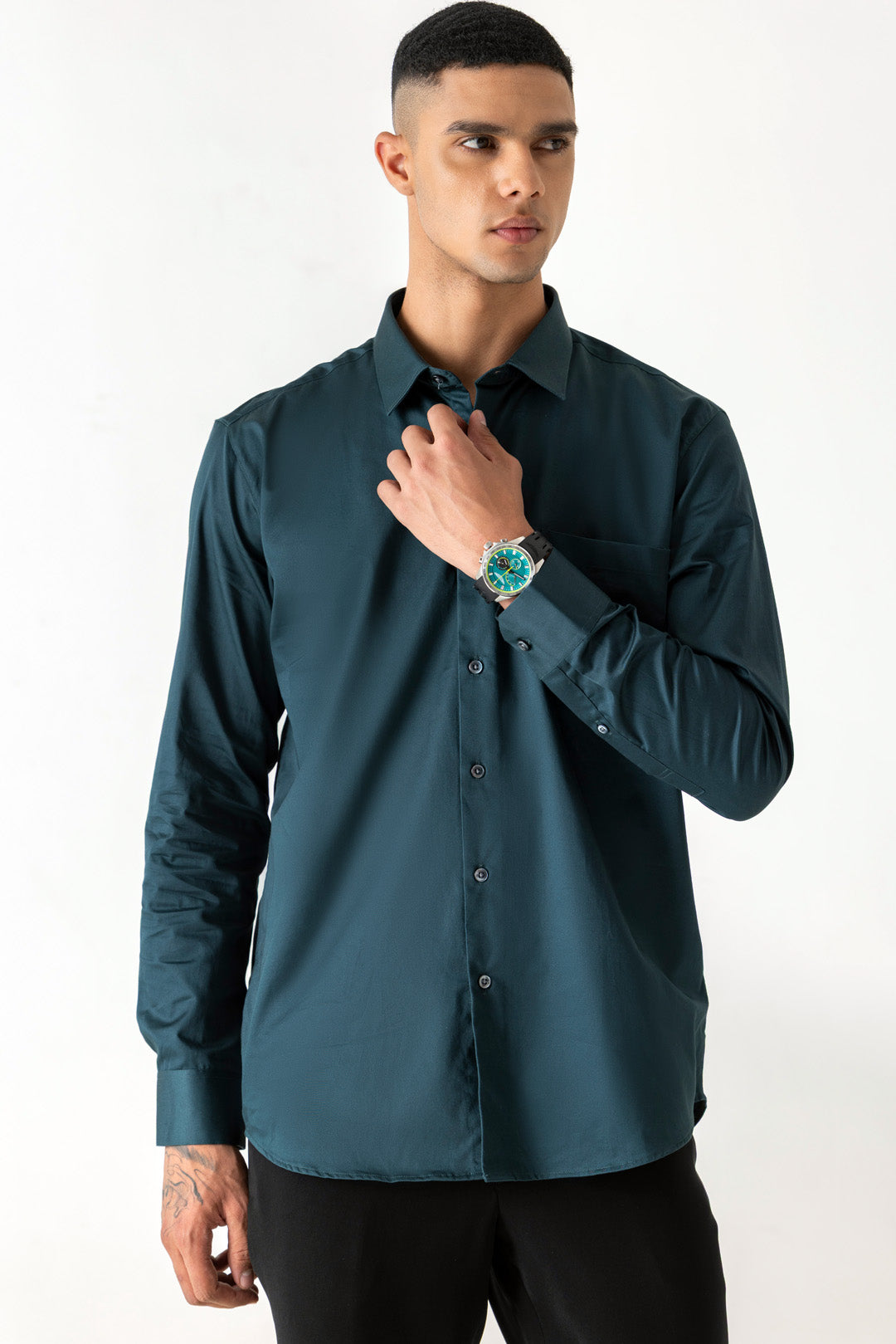 Bottle Green Colour Regular Collar Satin Finish Full Sleeve Shirt