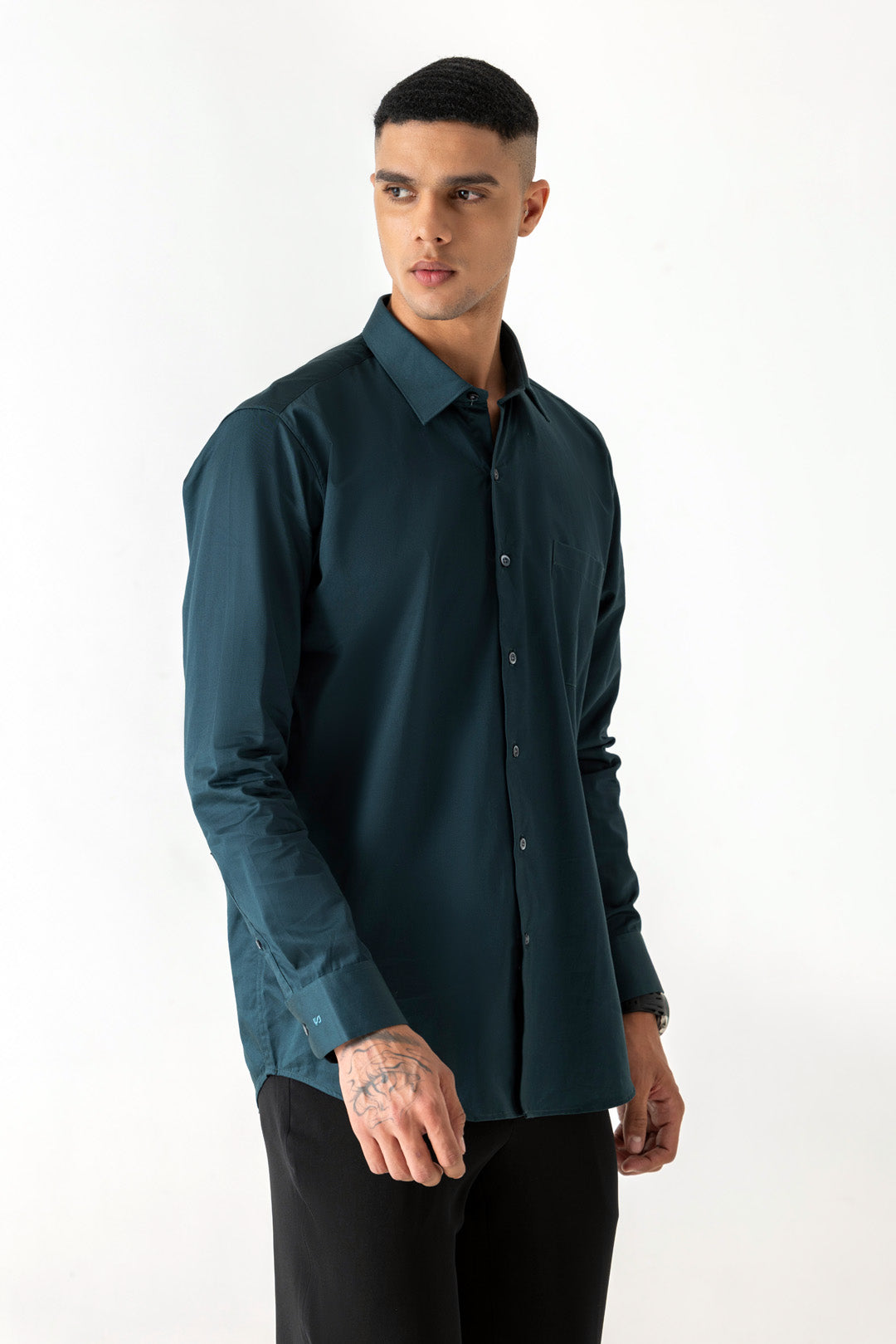 Bottle Green Colour Regular Collar Satin Finish Full Sleeve Shirt