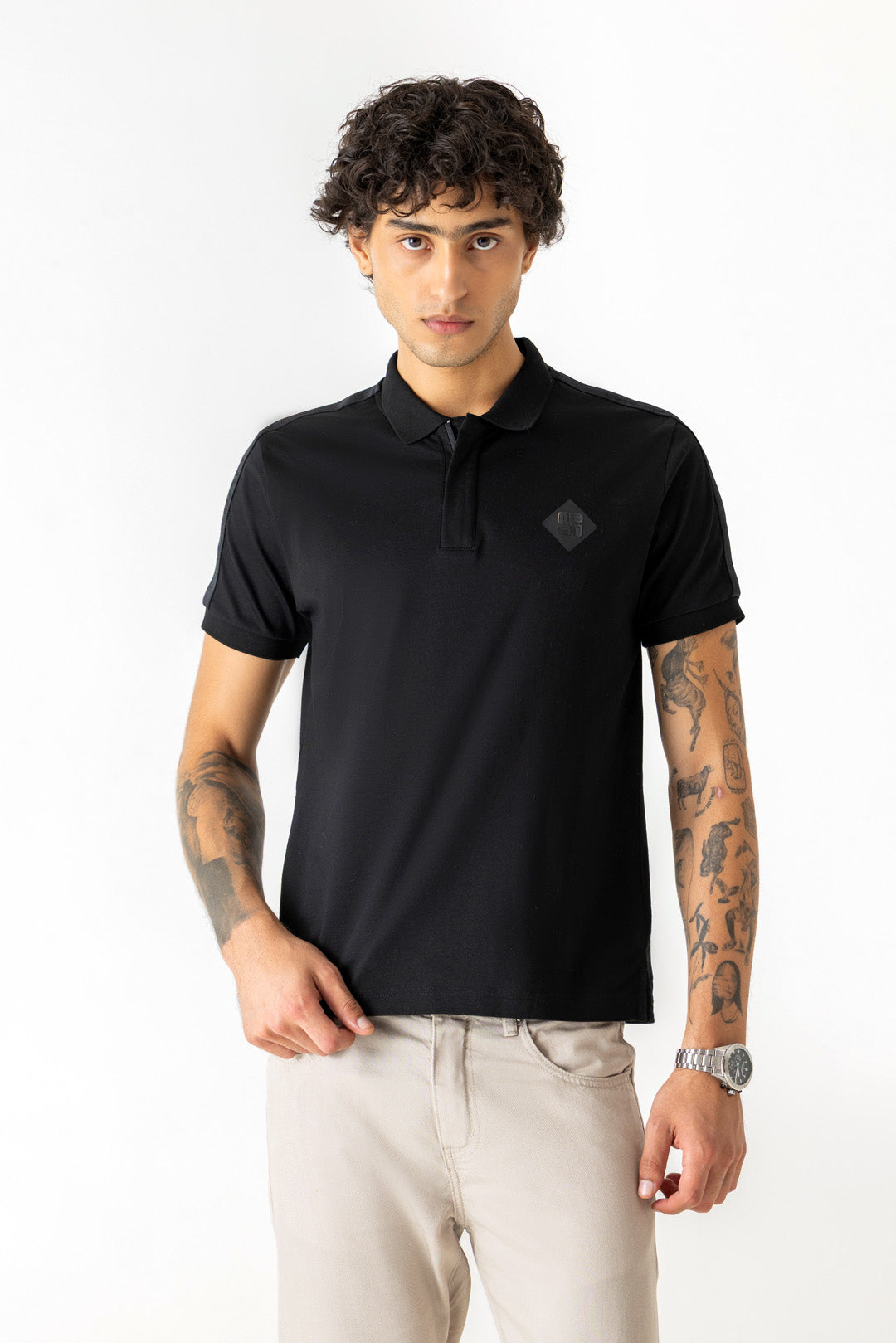 Gel Logo Print Black Colour Polo T-Shirt