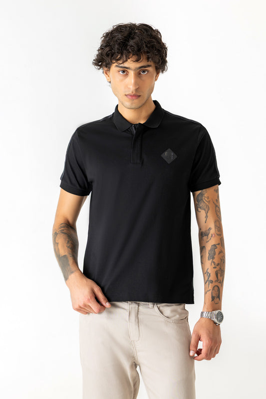 Gel Logo Print Black Colour Polo T-Shirt