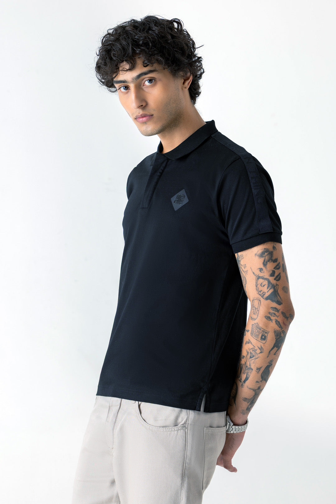Gel Logo Print Black Colour Polo T-Shirt