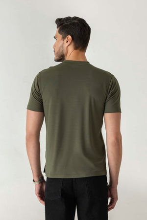 Flow Print Olive Colour Crew Neck T-Shirt