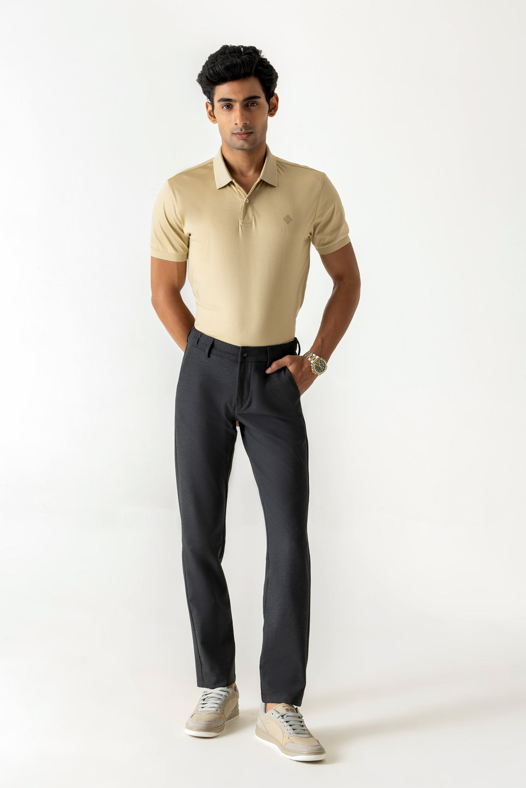Comfort Expand Waist Slim Straight Dark Grey Colour Trousers