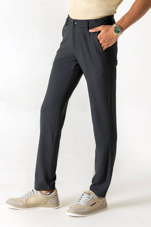 Comfort Expand Waist Slim Straight Dark Grey Colour Trousers