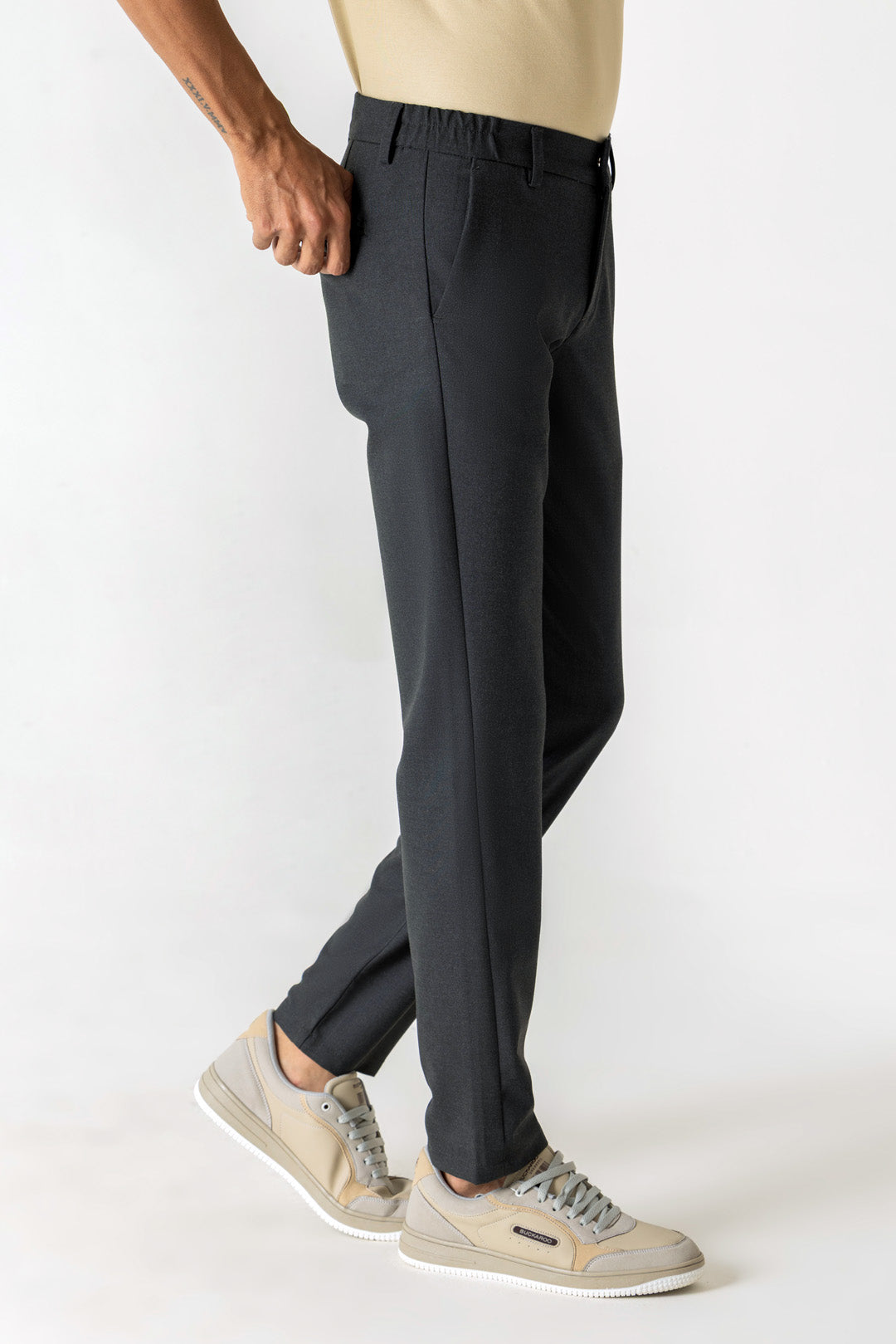 Comfort Expand Waist Slim Straight Dark Grey Colour Trousers