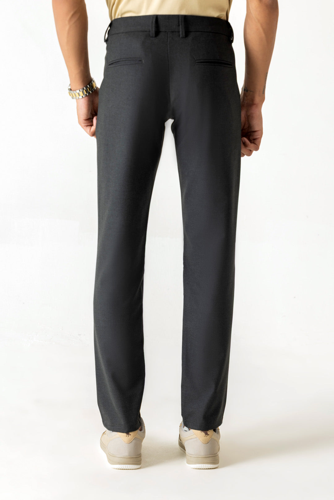 Comfort Expand Waist Slim Straight Dark Grey Colour Trousers