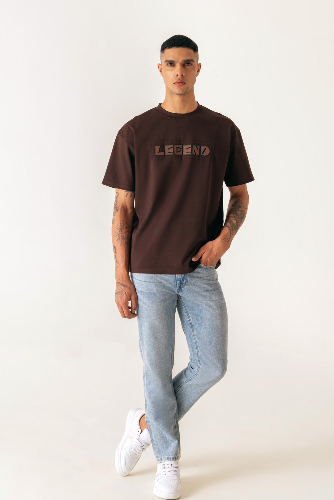 Legend Print Brown Colour Crew Neck Oversized T-Shirt