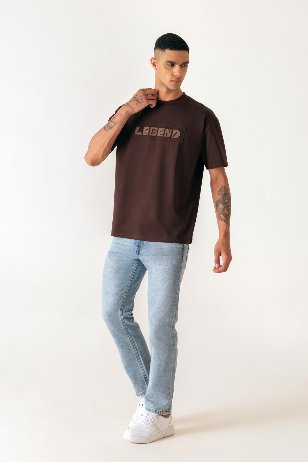 Legend Print Brown Colour Crew Neck Oversized T-Shirt