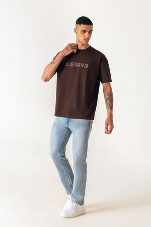 Legend Print Brown Colour Crew Neck Oversized T-Shirt