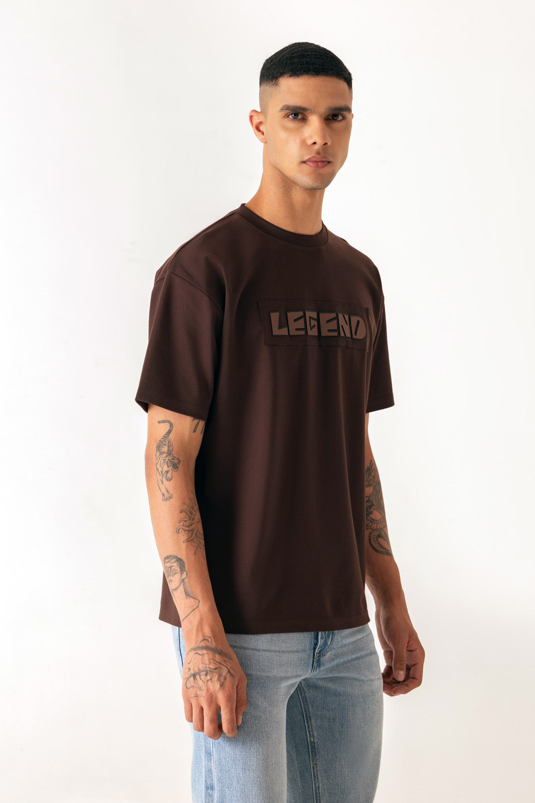 Legend Print Brown Colour Crew Neck Oversized T-Shirt