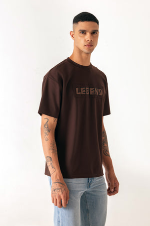 Legend Print Brown Colour Crew Neck Oversized T-Shirt