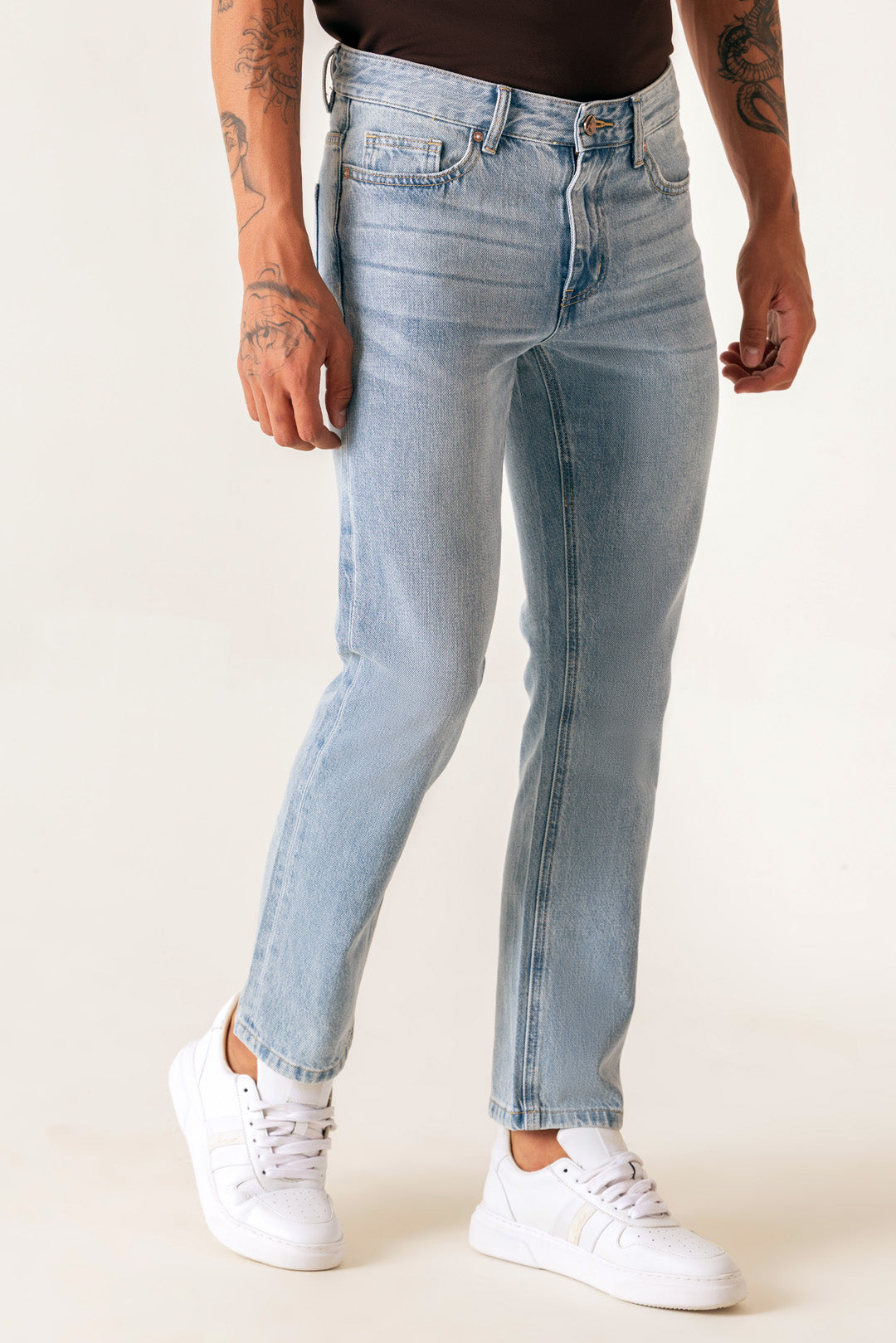 Loose Ankle Sky Tint Colour Regular Five Pocket Jeans