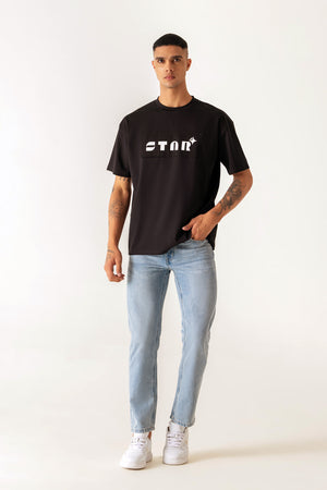Star Print Black Colour Crew Neck Oversized T-Shirt