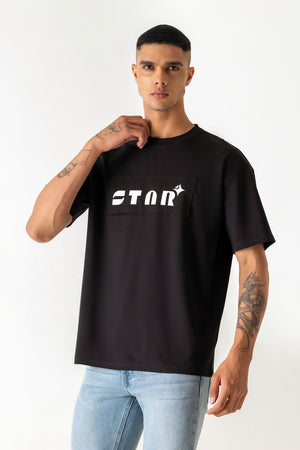 Star Print Black Colour Crew Neck Oversized T-Shirt