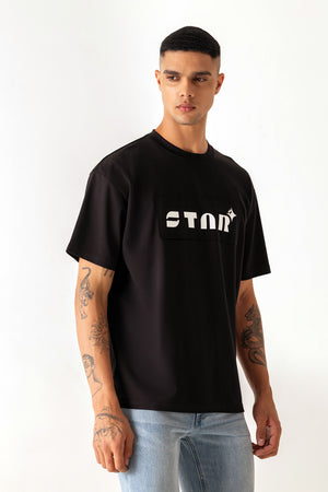Star Print Black Colour Crew Neck Oversized T-Shirt