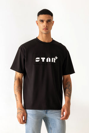 Star Print Black Colour Crew Neck Oversized T-Shirt