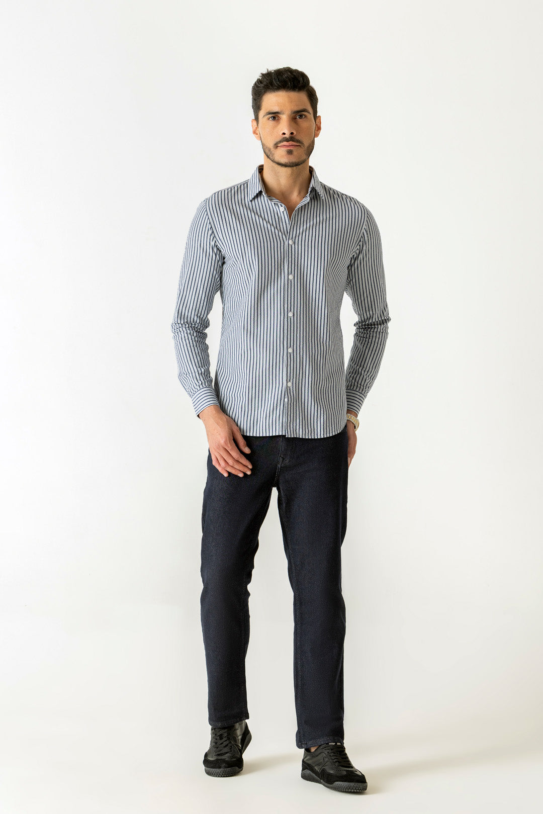 Coastal Stripe Print Blue Colour Regular Fit Full Sleeve Shirt