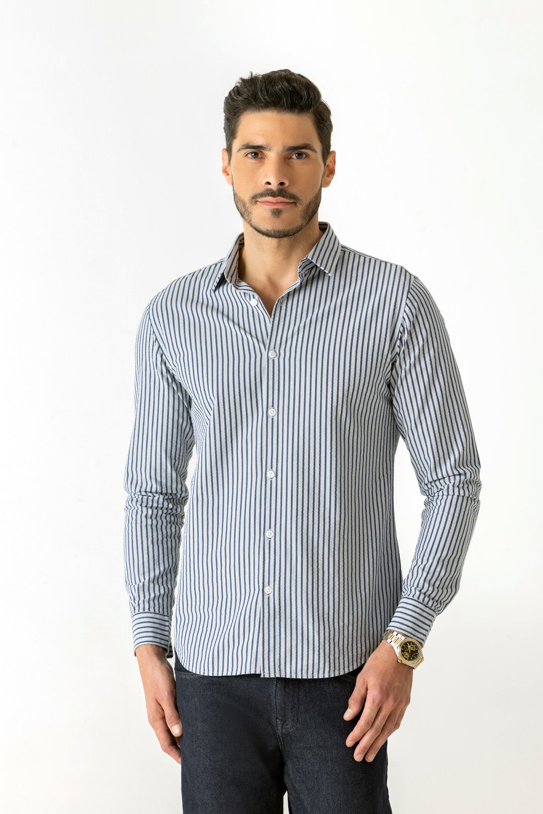 Coastal Stripe Print Blue Colour Regular Fit Full Sleeve Shirt