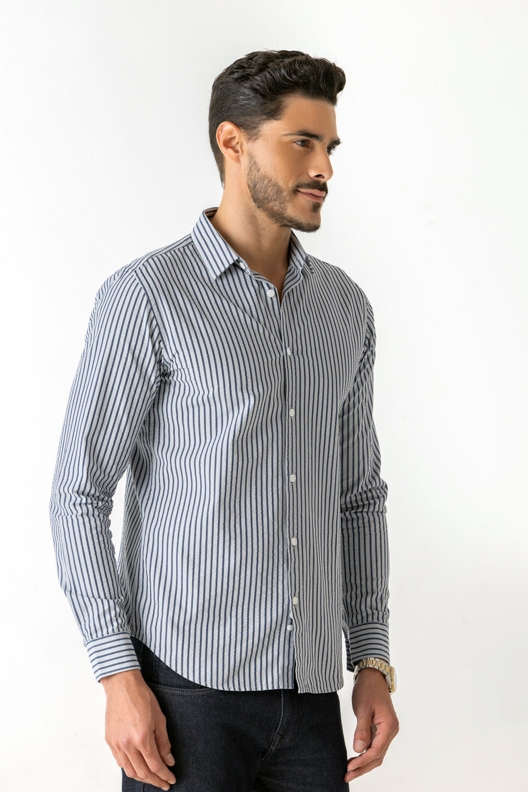 Coastal Stripe Print Blue Colour Regular Fit Full Sleeve Shirt