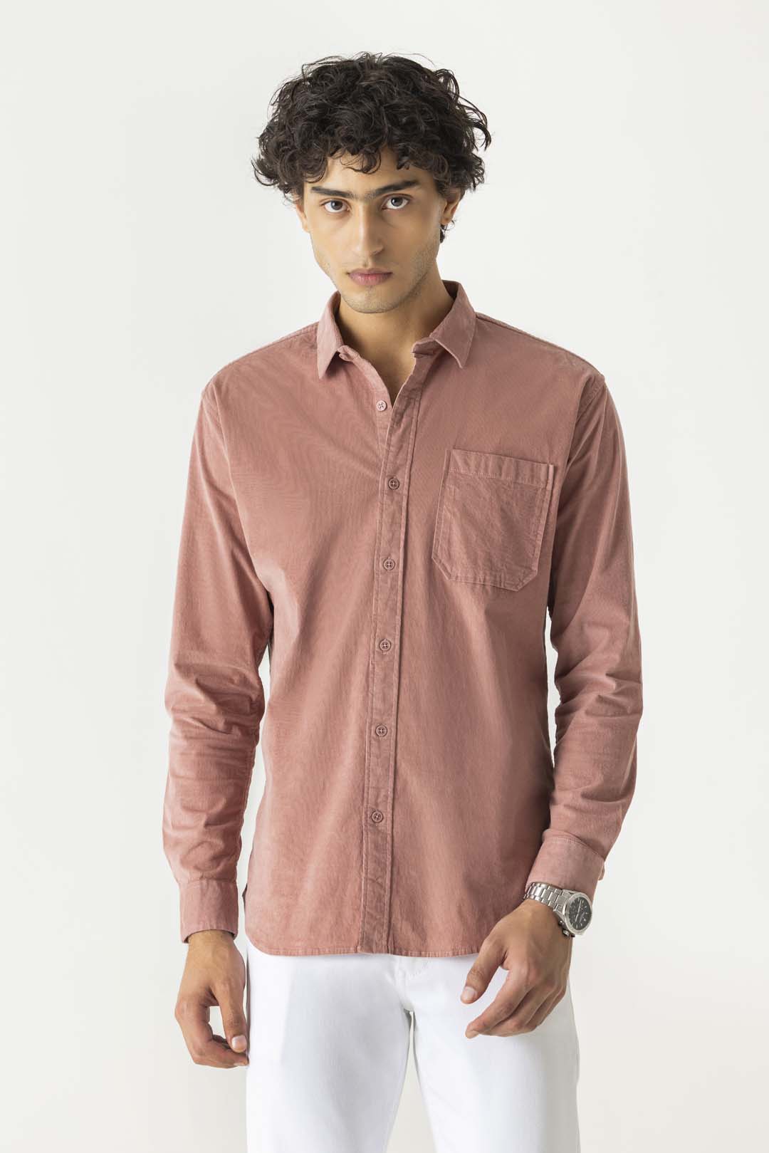 Dusty Pink Colour Corduroy Regular Fit Full Sleeve Shirt