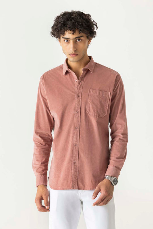 Dusty Pink Colour Corduroy Regular Fit Full Sleeve Shirt