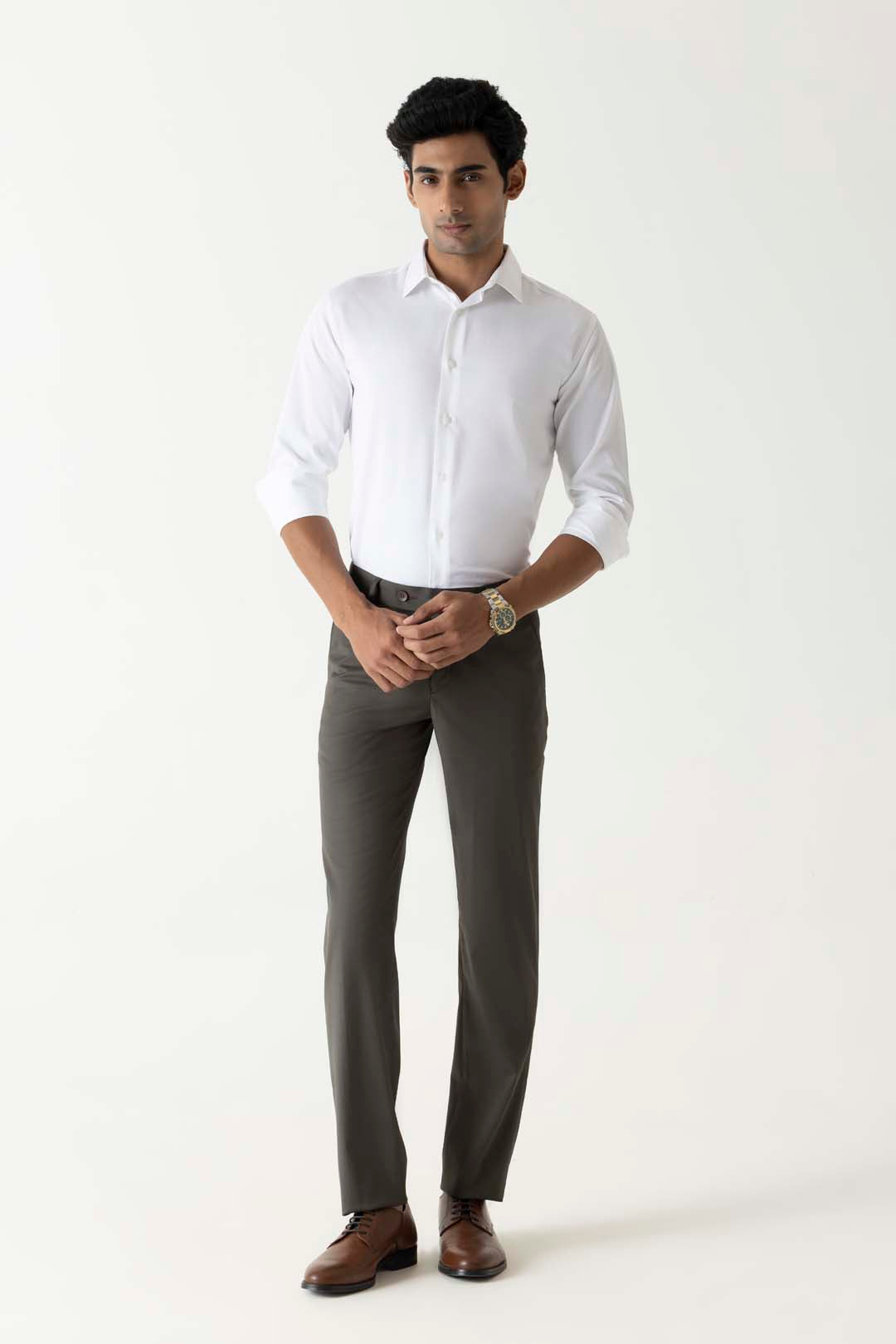 Flat Front Comfort Regular Dark Grey Colour Formal Trouser