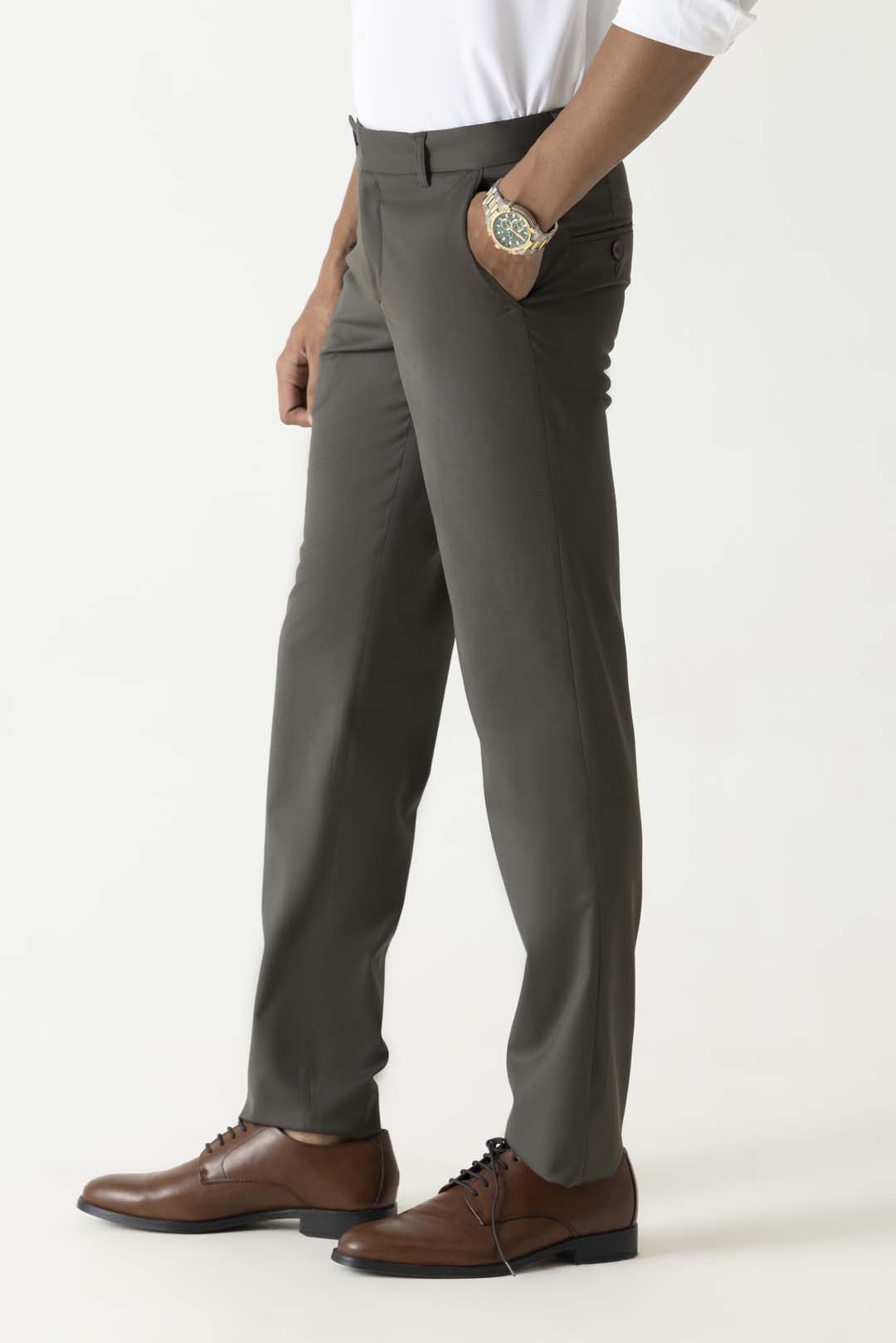 Flat Front Comfort Regular Dark Grey Colour Formal Trouser