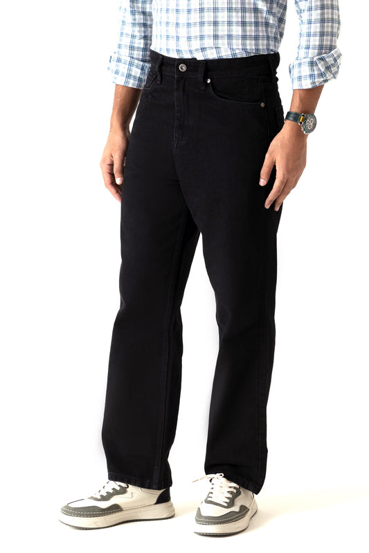 Relaxed Straight Black Colour Regular Five Pocket Jeans