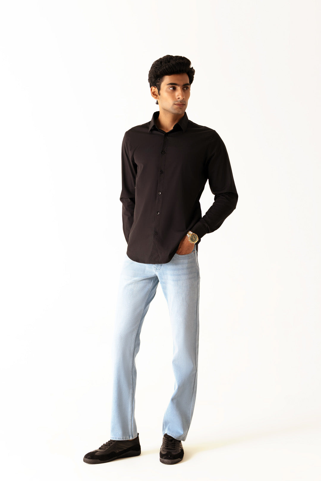 Ice Blue Cotton Lyocell Slim Straight Regular Jeans