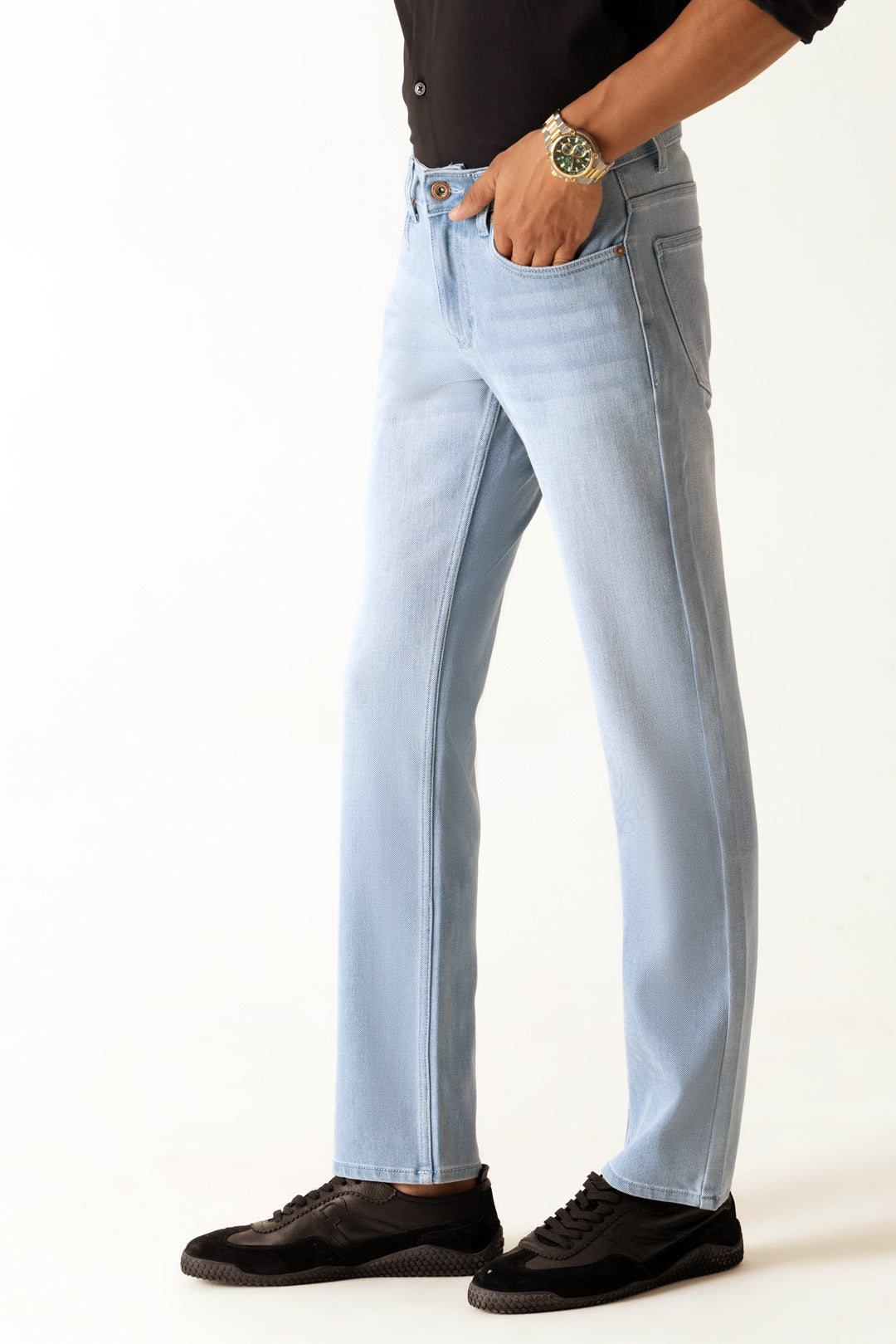 Ice Blue Cotton Lyocell Slim Straight Regular Jeans