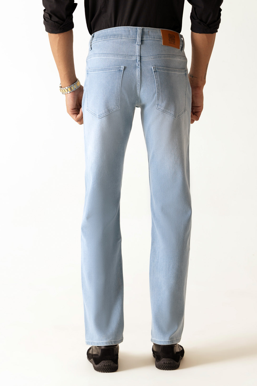 Ice Blue Cotton Lyocell Slim Straight Regular Jeans