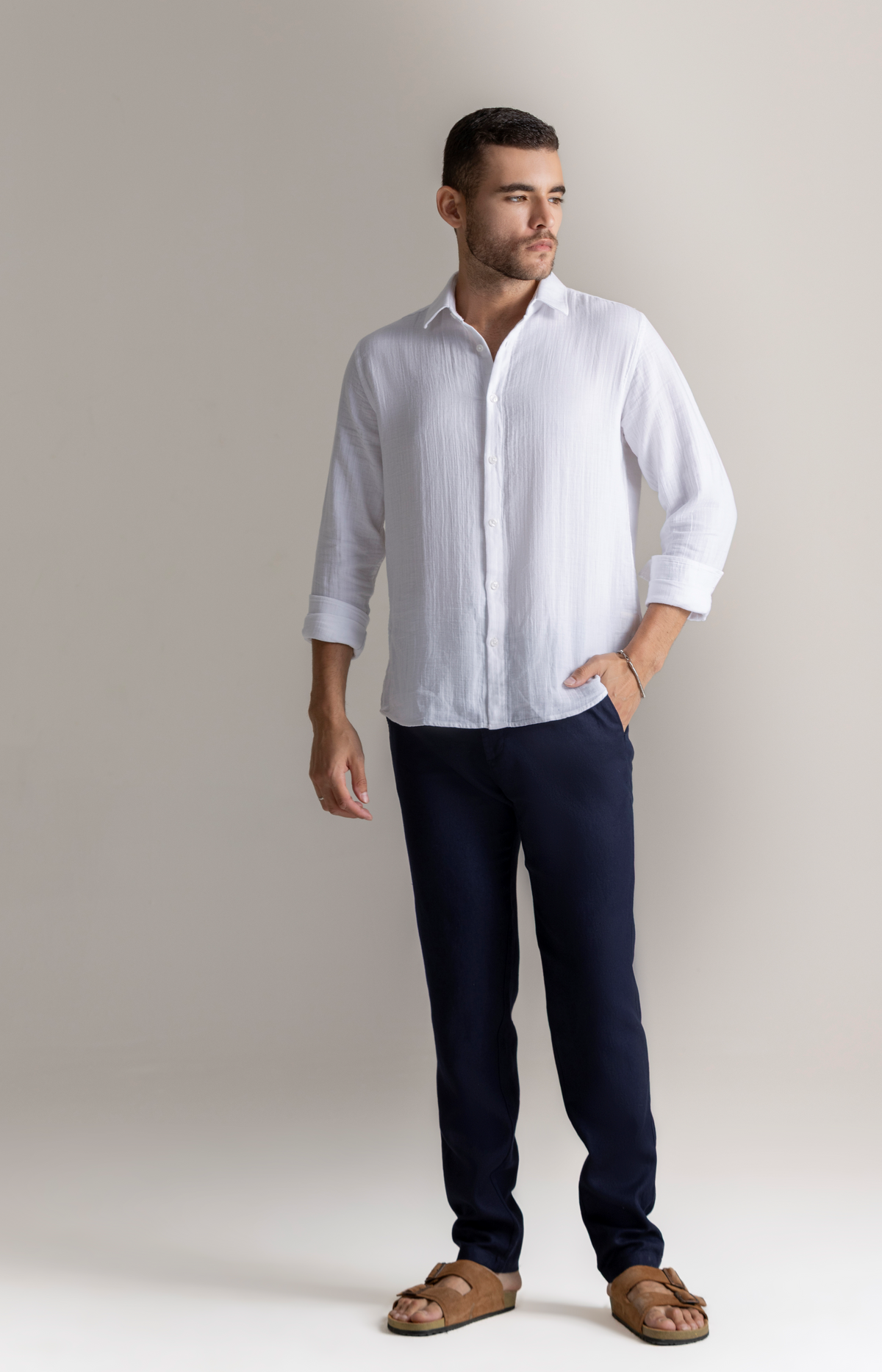 Navy Linen Trouser