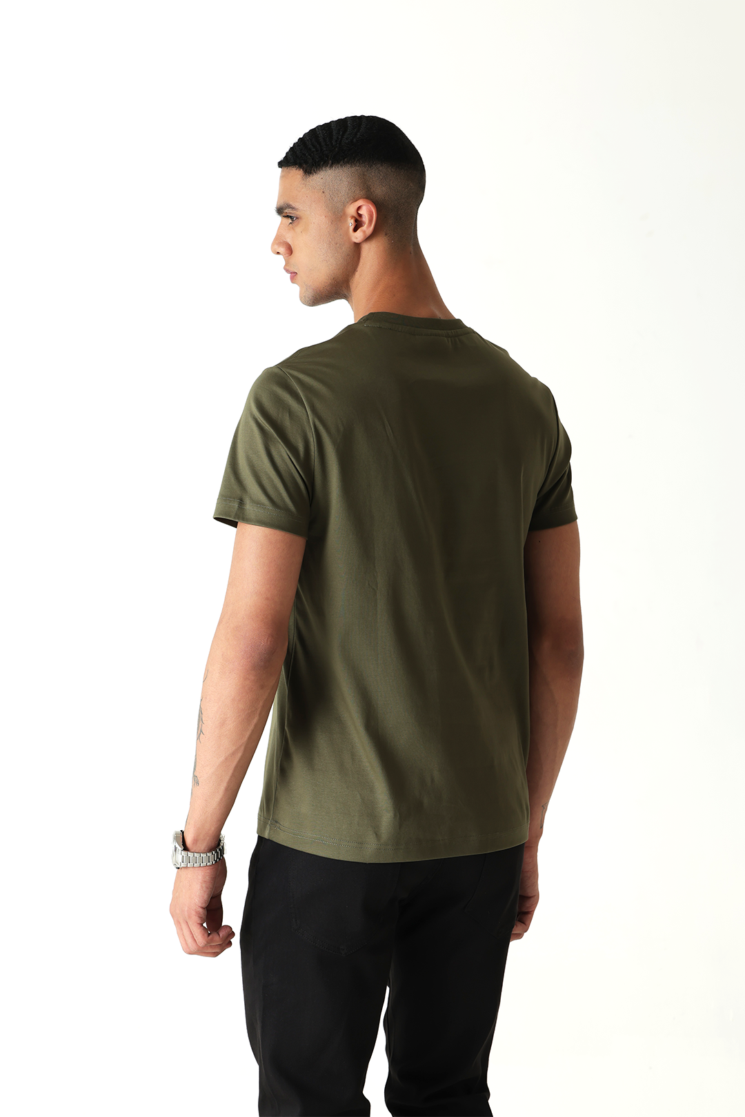 Gel Print Branding Night Olive Mercerised Crew Neck T-Shirt