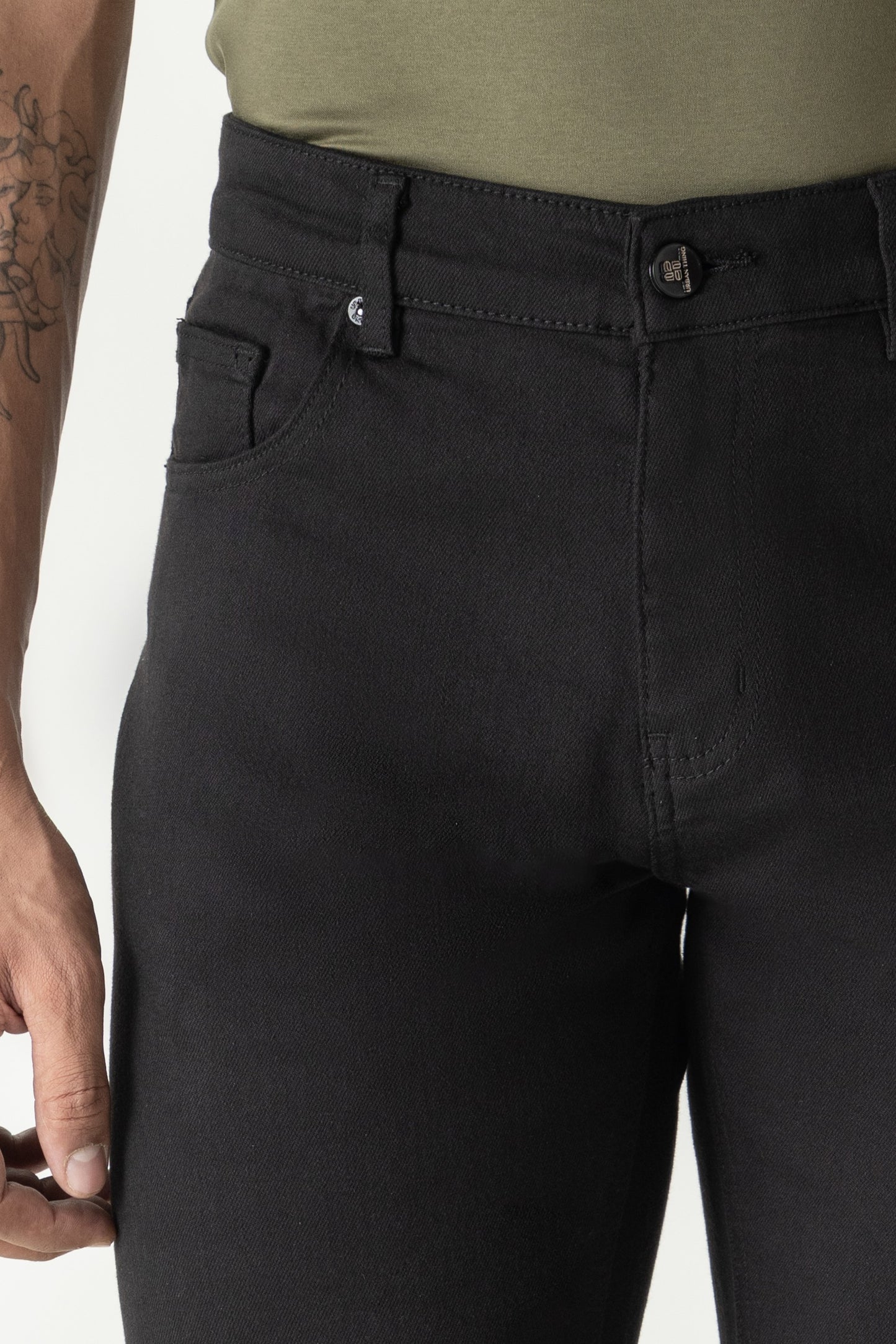 Cotton Lyocell Poly Slim Straight Solid Black Jeans