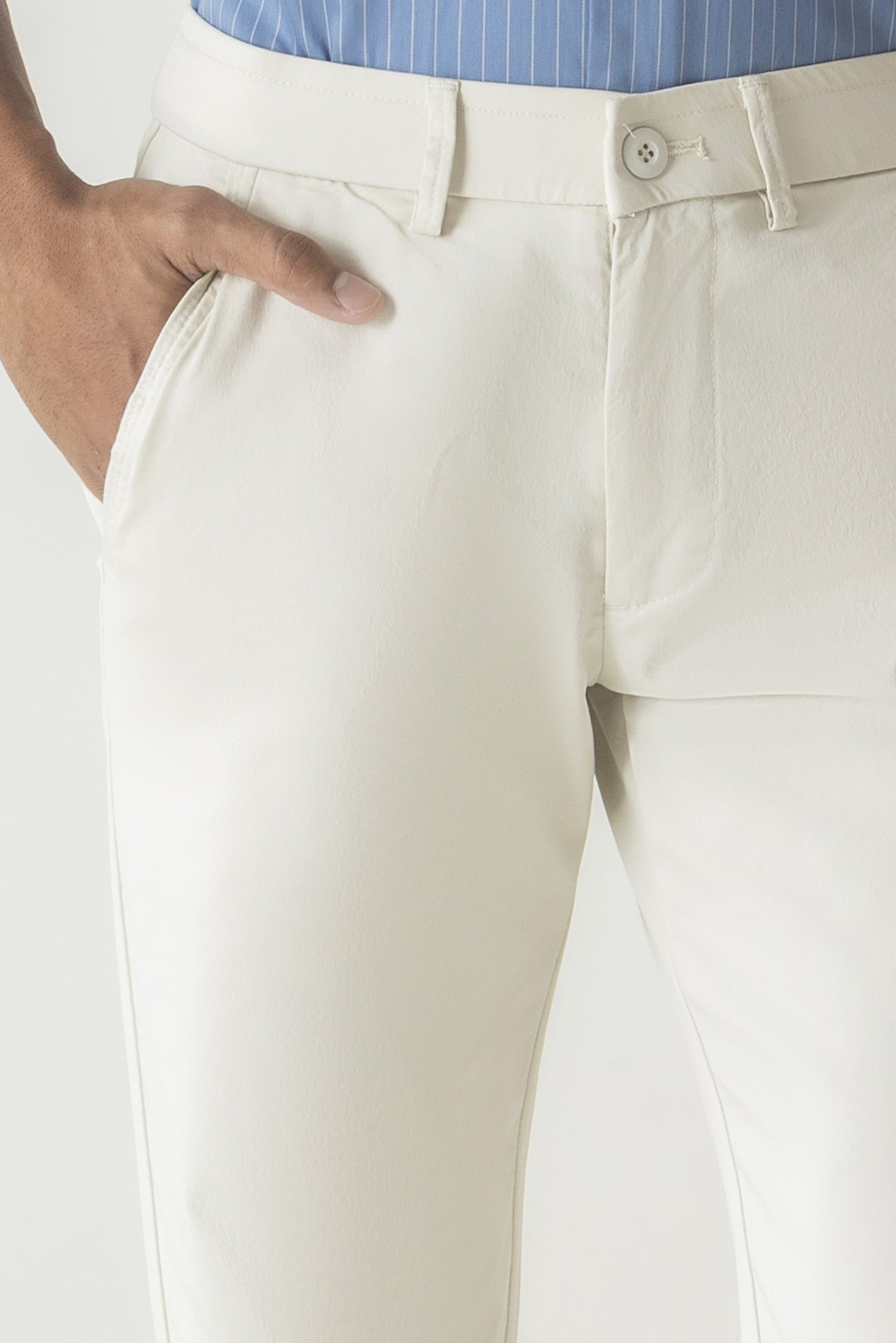 Natural Fiber Ecru Slim Fit Adjustable Waistband Trouser