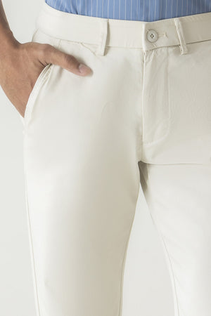 Natural Fiber Ecru Slim Fit Adjustable Waistband Trouser