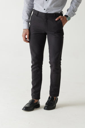 Linen Cotton Black Slim Straight Regular Belt Trouser