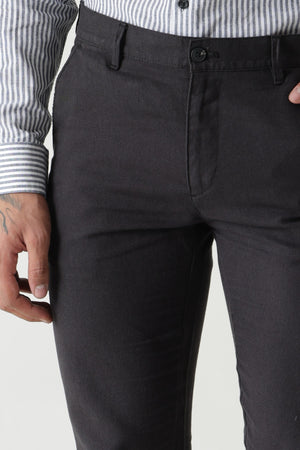 Linen Cotton Black Slim Straight Regular Belt Trouser
