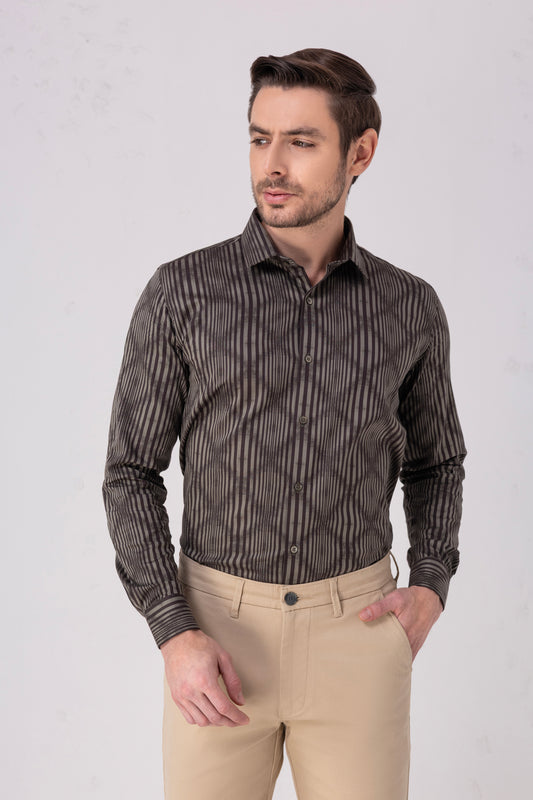 Premium Brown/Sage Satin Party Shirt. Vyne by Urban Thing.