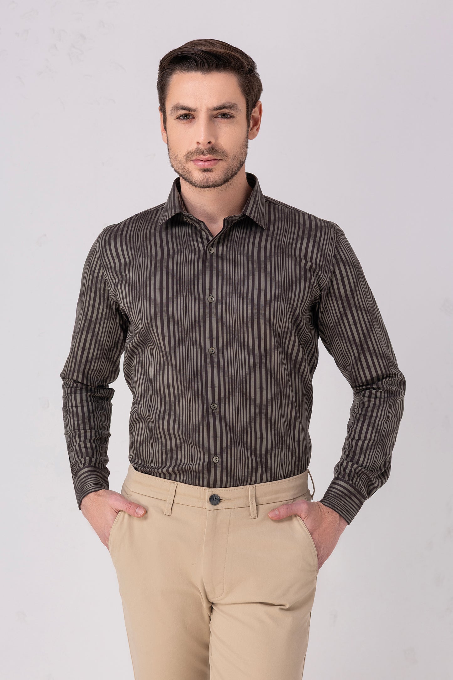 Premium Brown/Sage Satin Party Shirt. Vyne by Urban Thing.