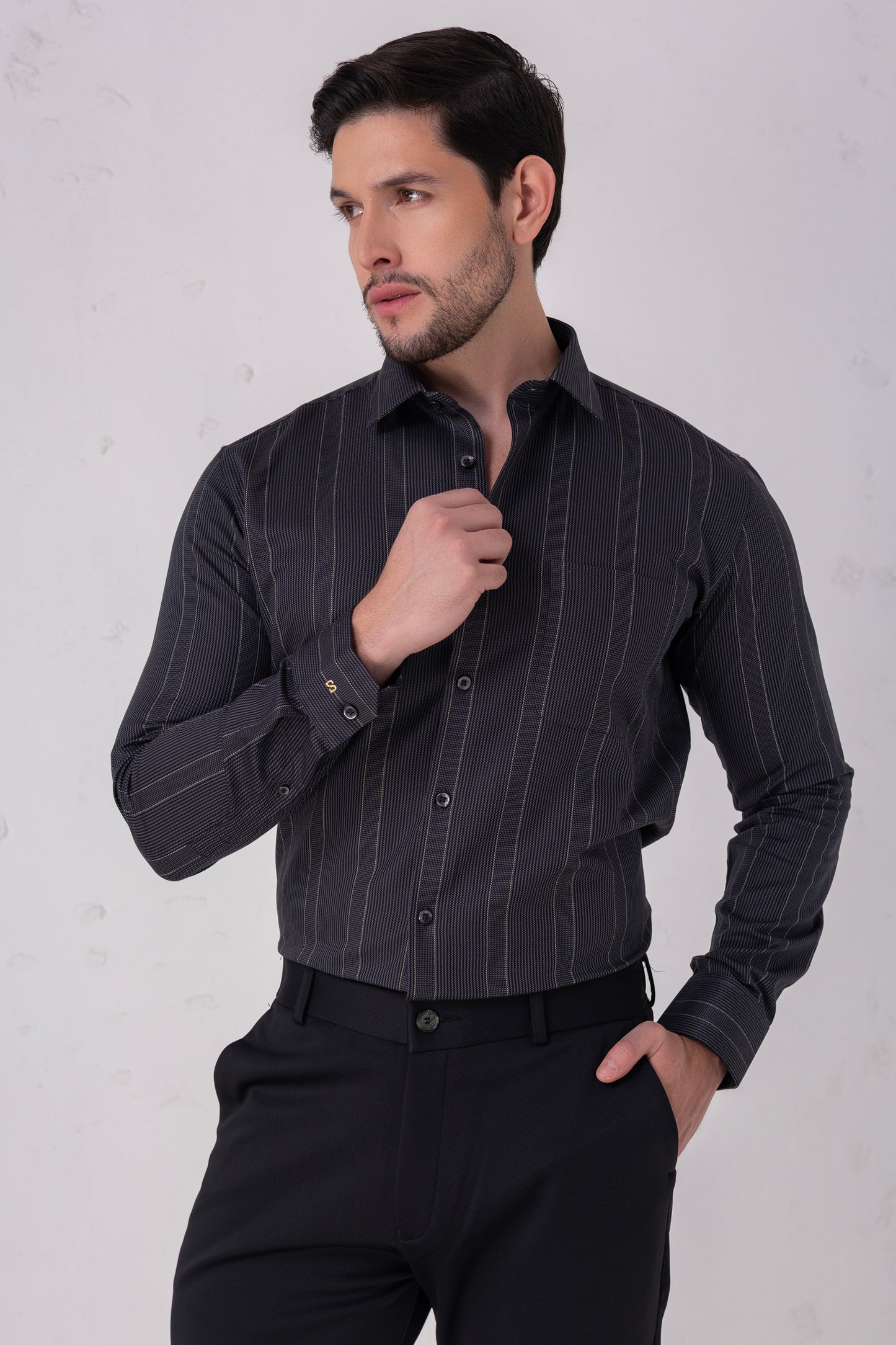 Premium Black 100% Cotton Jacquard Shirt -  BE SHARP by Urban Thing.