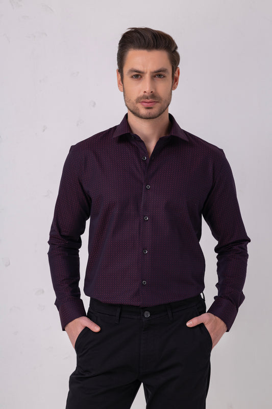 Burgundy Sophistication – 100% Cotton Jacquard Shirt. BE SHARP by Urban Thing