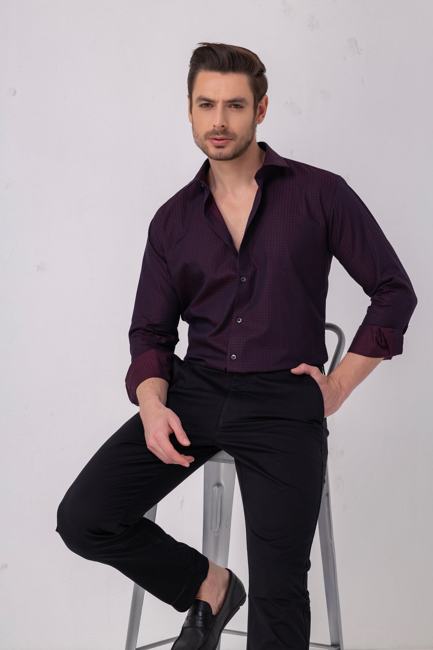 Burgundy Sophistication – 100% Cotton Jacquard Shirt. BE SHARP by Urban Thing