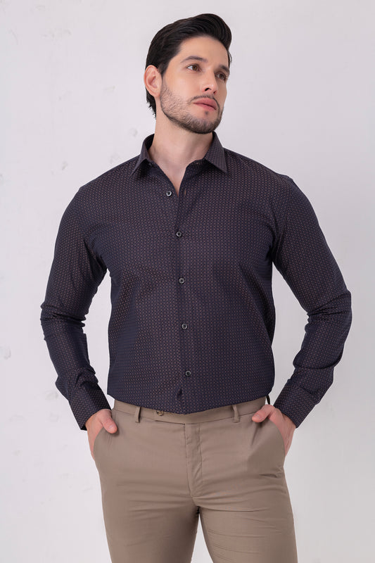 Dotted Excellence – Navy - Maroon Jacquard Dot Pattern Cotton Shirt.  BE SHARP by Urban Thing